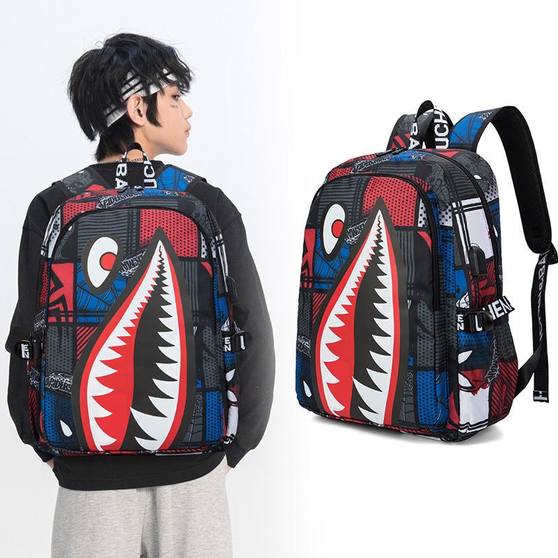 Trendsetter Shark Mouth Print Backpack - Lightweight & Breathable School Bag(Laser red) - Glam Warehouse