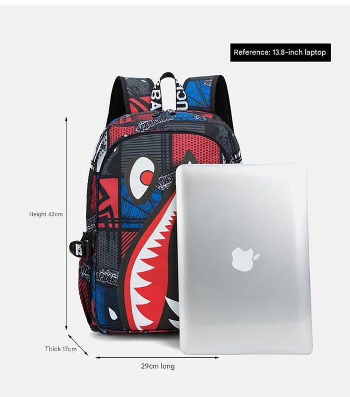 Trendsetter Shark Mouth Print Backpack - Lightweight & Breathable School Bag(Laser red) - Glam Warehouse