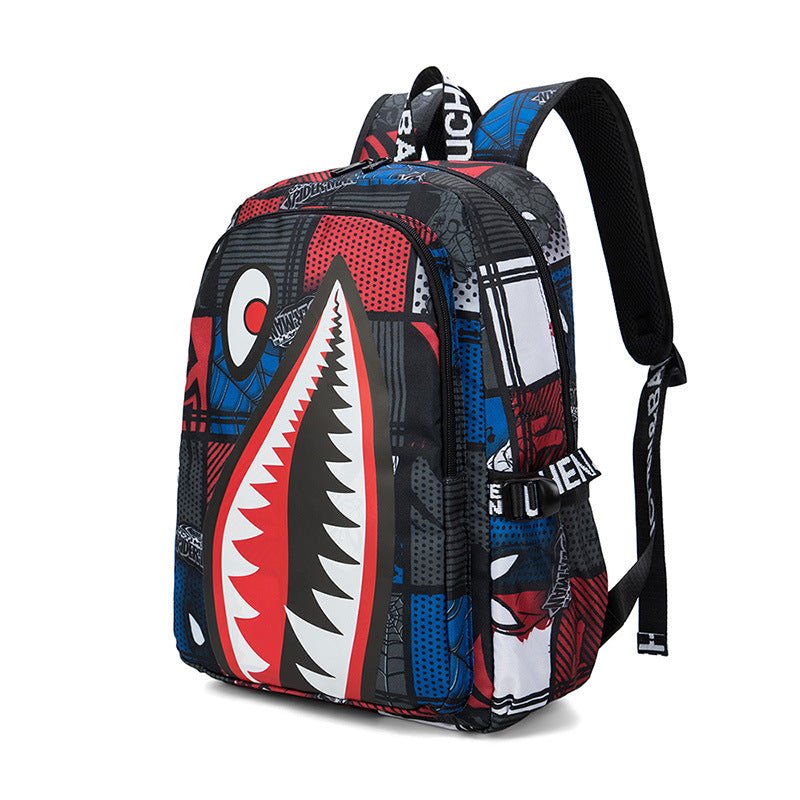 Trendsetter Shark Mouth Print Backpack - Lightweight & Breathable School Bag(Red spider) - Glam Warehouse