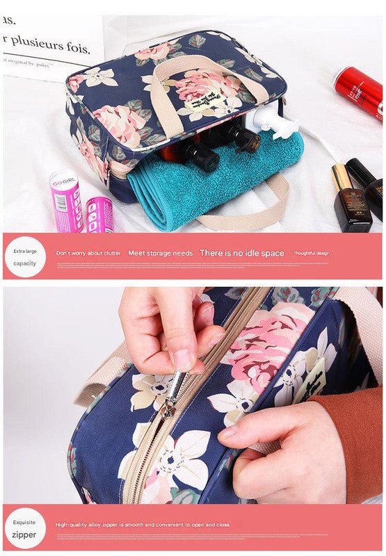 Versatile Portable Handled Bag - Durable Waterproof Fabric, Ideal for Toiletries, Lunch & Travel(Blue elephant) - Glam Warehouse