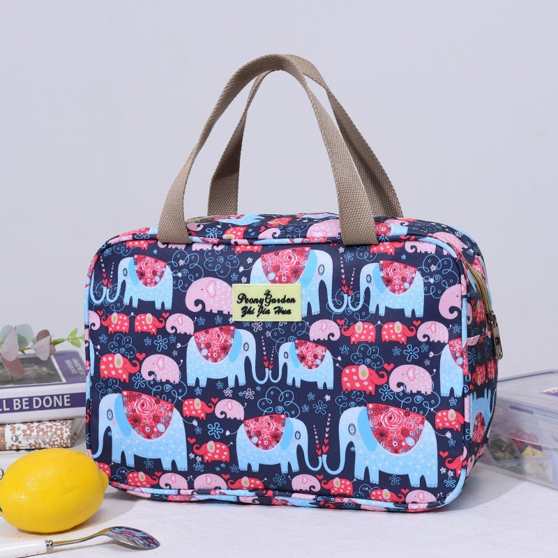 Versatile Portable Handled Bag - Durable Waterproof Fabric, Ideal for Toiletries, Lunch & Travel(Blue elephant) - Glam Warehouse