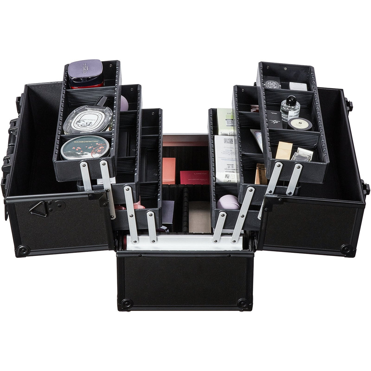VEVOR Makeup Train Case 370MM Large Portable Cosmetic Case, 6 Tier Trays Professional Makeup Storage Organizer Box Make Up Carrier with Handle And Strap Travel Case for Women and Girls - Black - Glam Warehouse