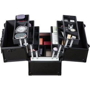 VEVOR Makeup Train Case 370MM Large Portable Cosmetic Case, 6 Tier Trays Professional Makeup Storage Organizer Box Make Up Carrier with Handle And Strap Travel Case for Women and Girls - Black - Glam Warehouse