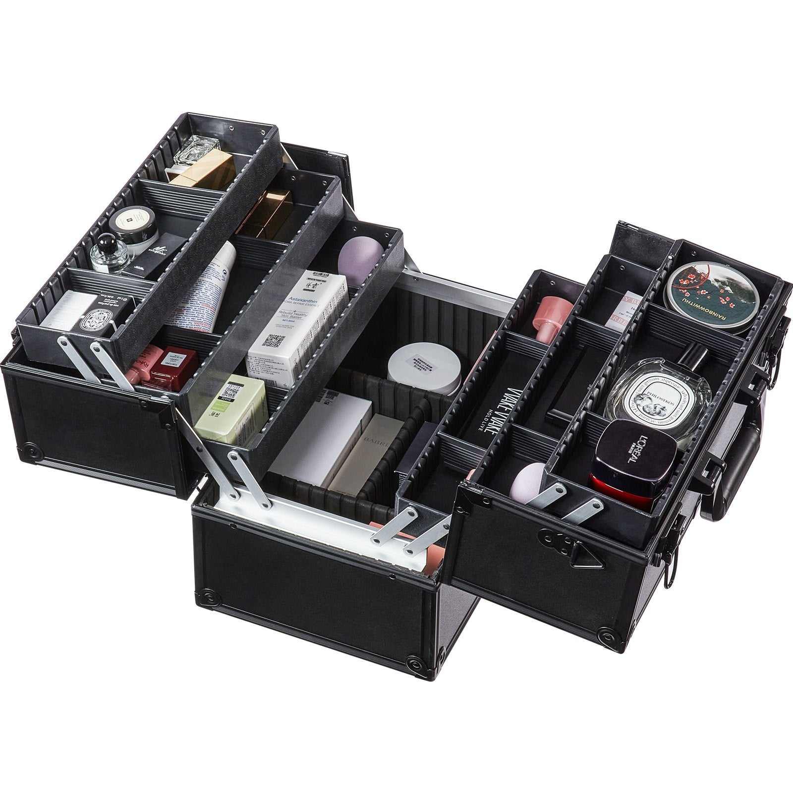 VEVOR Makeup Train Case 370MM Large Portable Cosmetic Case, 6 Tier Trays Professional Makeup Storage Organizer Box Make Up Carrier with Handle And Strap Travel Case for Women and Girls - Black - Glam Warehouse
