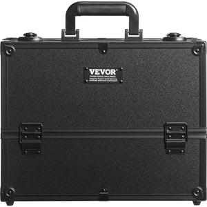 VEVOR Makeup Train Case 370MM Large Portable Cosmetic Case, 6 Tier Trays Professional Makeup Storage Organizer Box Make Up Carrier with Handle And Strap Travel Case for Women and Girls - Black - Glam Warehouse