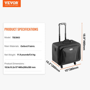VEVOR Rolling Makeup Train Case Large Storage 3 Tiers, Convenient Carry With Handle, Wheels, Strap, Professional Makeup Storage Organizer Box Make Up Carrier Waterproof Oxford, Black - Glam Warehouse