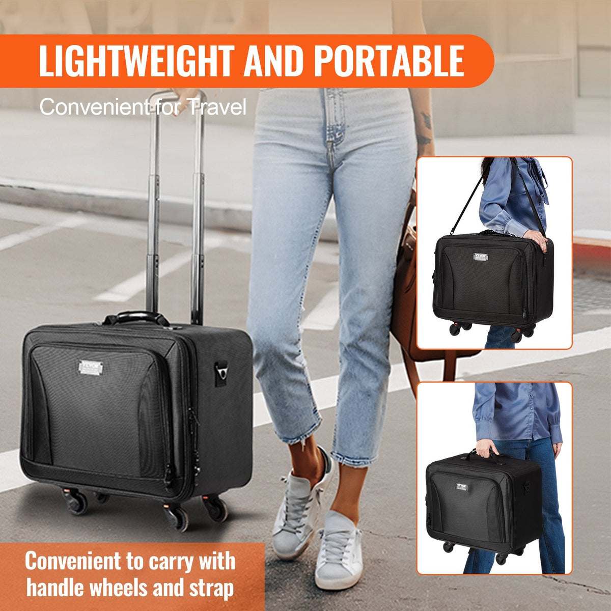 VEVOR Rolling Makeup Train Case Large Storage 3 Tiers, Convenient Carry With Handle, Wheels, Strap, Professional Makeup Storage Organizer Box Make Up Carrier Waterproof Oxford, Black - Glam Warehouse