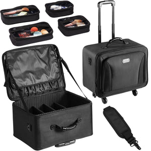VEVOR Rolling Makeup Train Case Large Storage 3 Tiers, Convenient Carry With Handle, Wheels, Strap, Professional Makeup Storage Organizer Box Make Up Carrier Waterproof Oxford, Black - Glam Warehouse