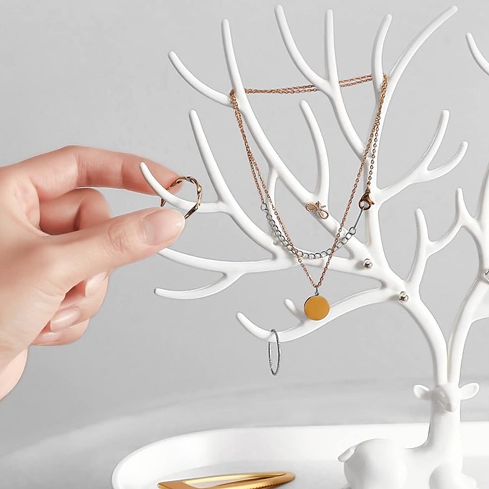 Vibe Geeks Antlers Tree Tower Jewelry Display Stand for Ring Earrings Necklace Bracelet - Green Basic Model - Glam Warehouse