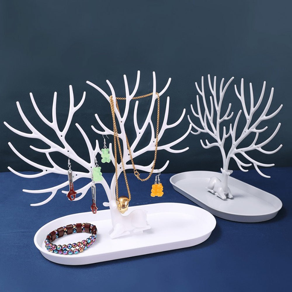 Vibe Geeks Antlers Tree Tower Jewelry Display Stand for Ring Earrings Necklace Bracelet - Green Basic Model - Glam Warehouse