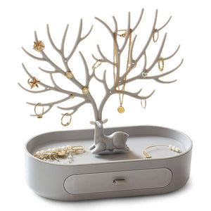 Vibe Geeks Antlers Tree Tower Jewelry Display Stand for Ring Earrings Necklace Bracelet - Grey Basic Model - Glam Warehouse