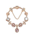 Vintage Gold Bracelet with Crystal, Zircon & Floral Beads, Oval Zircon Pendant(20cm) - Glam Warehouse