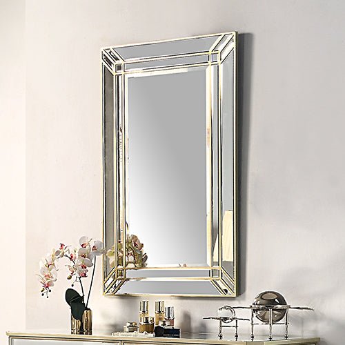 Wall Mirror MDF Construction Rectangular Shape Silver Colour - Glam Warehouse