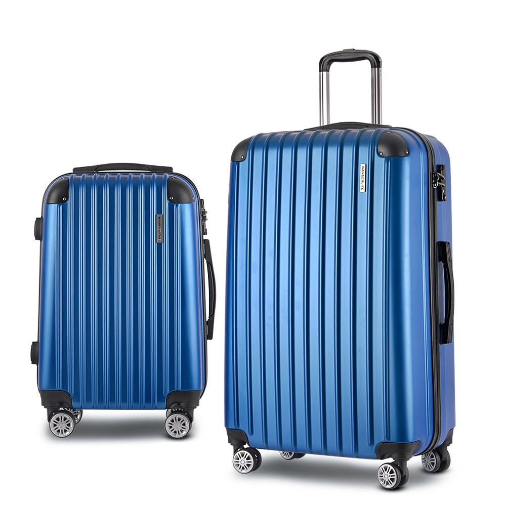 Wanderlite 2 Set Luggage 20-28 Inch with Zipper Lock Carry On Hard Shell Travel Suitcase Luggage Case Blue - Glam Warehouse