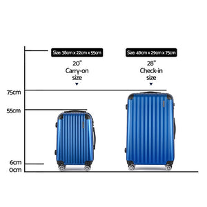 Wanderlite 2 Set Luggage 20-28 Inch with Zipper Lock Carry On Hard Shell Travel Suitcase Luggage Case Blue - Glam Warehouse