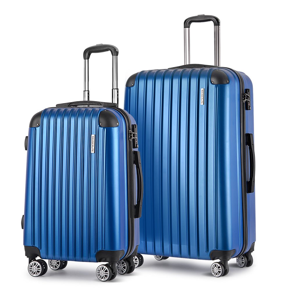Wanderlite 2 Set Luggage 20-28 Inch with Zipper Lock Carry On Hard Shell Travel Suitcase Luggage Case Blue - Glam Warehouse
