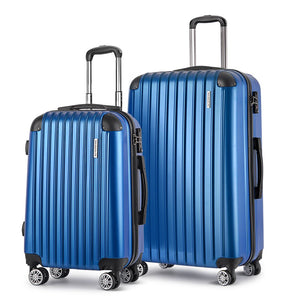 Wanderlite 2 Set Luggage 20-28 Inch with Zipper Lock Carry On Hard Shell Travel Suitcase Luggage Case Blue - Glam Warehouse