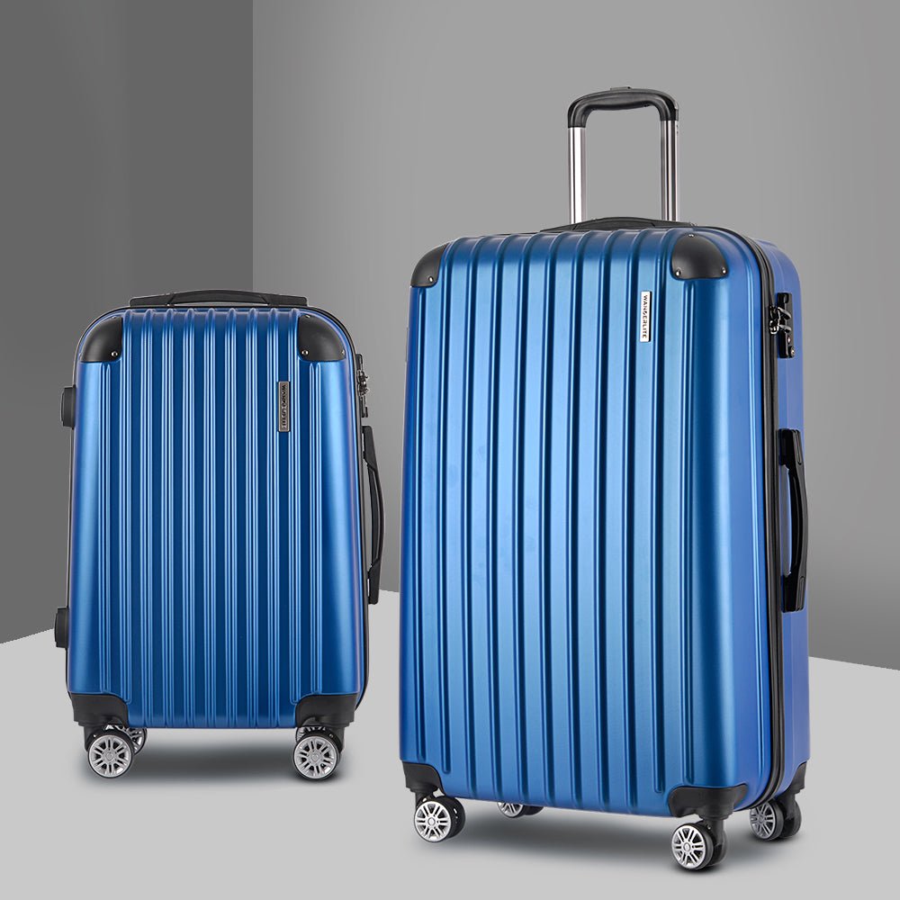 Wanderlite 2 Set Luggage 20-28 Inch with Zipper Lock Carry On Hard Shell Travel Suitcase Luggage Case Blue - Glam Warehouse