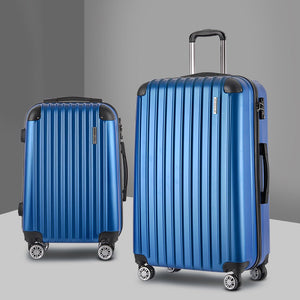 Wanderlite 2 Set Luggage 20-28 Inch with Zipper Lock Carry On Hard Shell Travel Suitcase Luggage Case Blue - Glam Warehouse