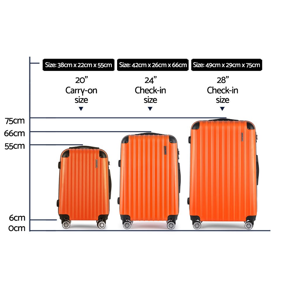 Wanderlite 20-24-28 Inch Luggage 3Set with TSA Lock Spinner Carry On Hard Shell Travel Suitcase Luggage Case Orange - Glam Warehouse