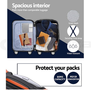 Wanderlite 20-24-28 Inch Luggage 3Set with TSA Lock Spinner Carry On Hard Shell Travel Suitcase Luggage Case Orange - Glam Warehouse
