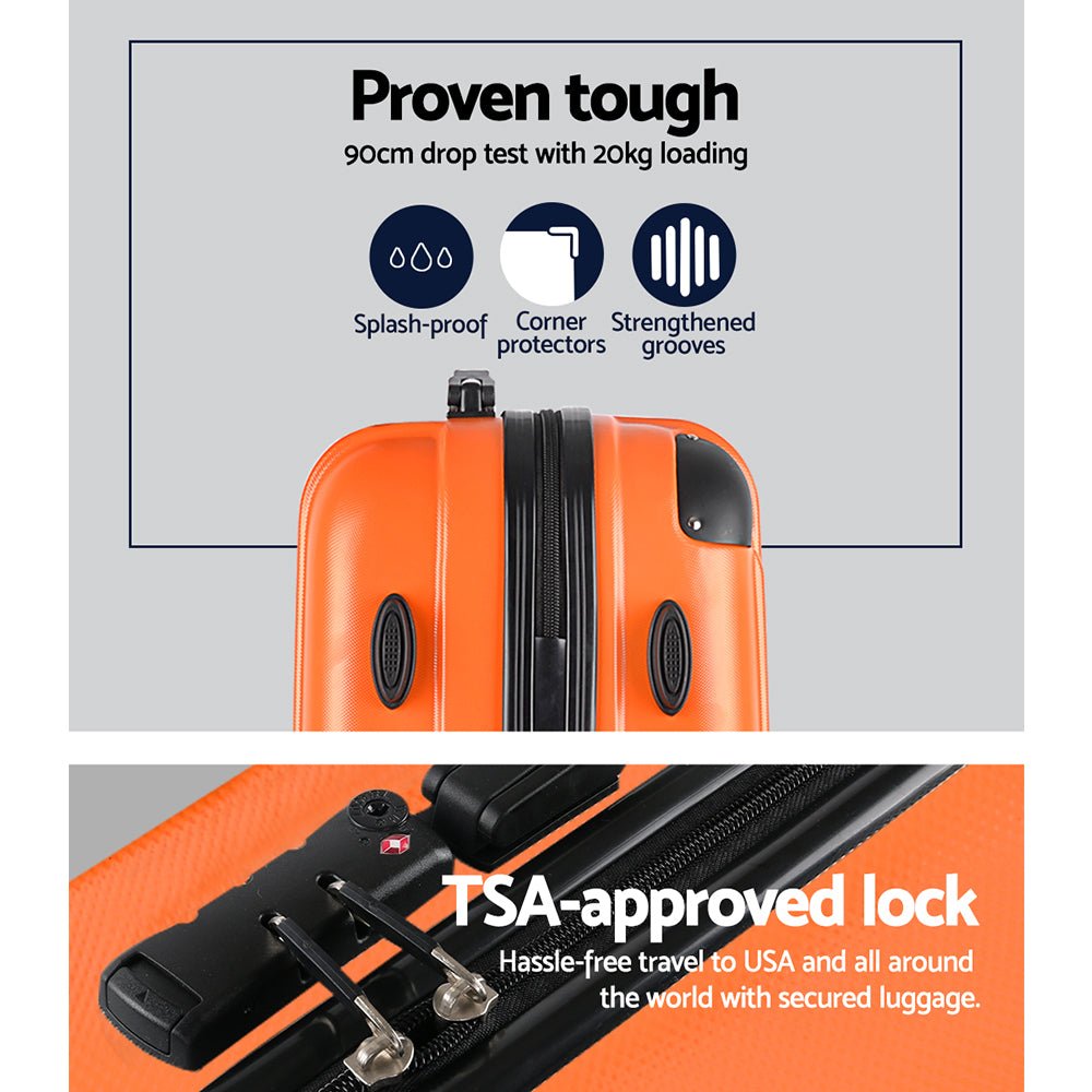Wanderlite 20-24-28 Inch Luggage 3Set with TSA Lock Spinner Carry On Hard Shell Travel Suitcase Luggage Case Orange - Glam Warehouse