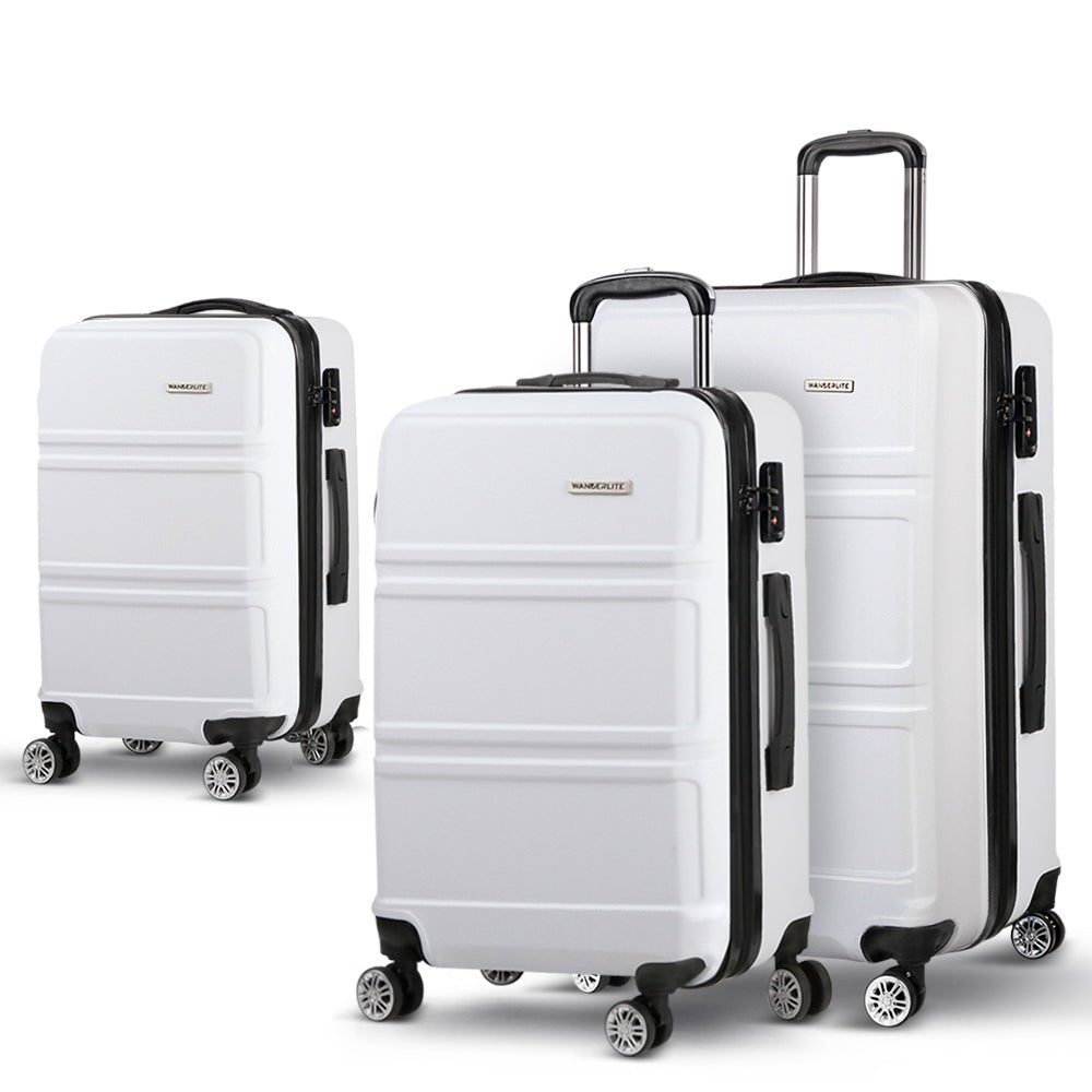 Wanderlite 20" 24" 28" Luggage with TSA Lock Spinner Travel Suitcase Carry On Hard Shell Luggage Case White - Glam Warehouse