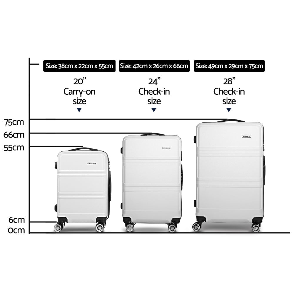 Wanderlite 20" 24" 28" Luggage with TSA Lock Spinner Travel Suitcase Carry On Hard Shell Luggage Case White - Glam Warehouse
