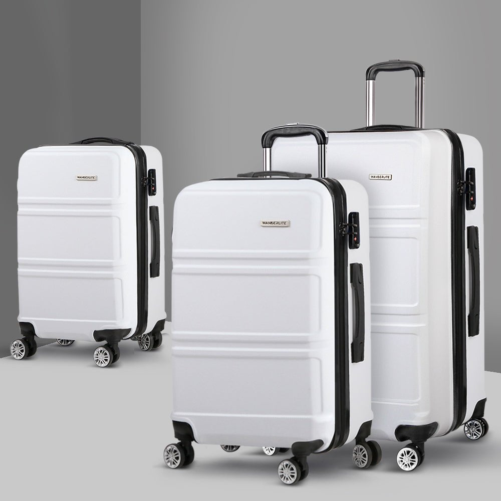 Wanderlite 20" 24" 28" Luggage with TSA Lock Spinner Travel Suitcase Carry On Hard Shell Luggage Case White - Glam Warehouse