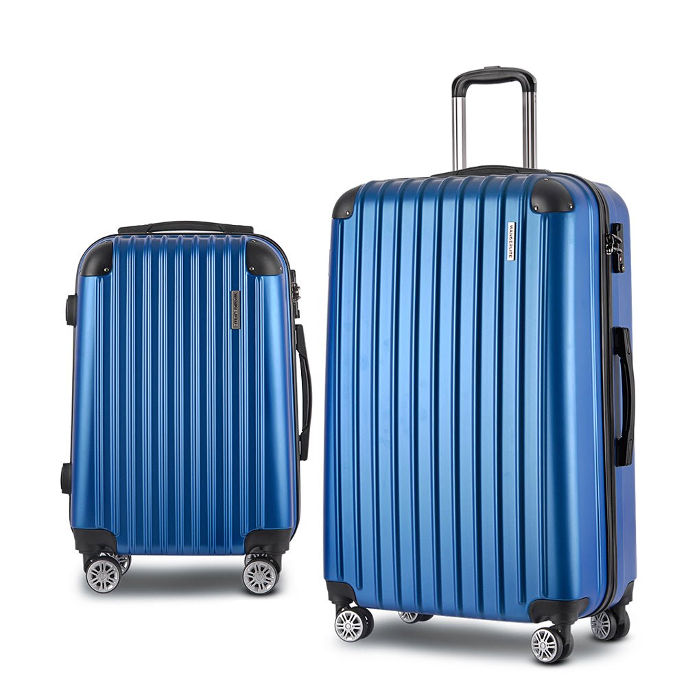 Wanderlite 20-28 Inch Luggage 2Set with TSA Lock Spinner Carry On Hard Shell Travel Suitcase Luggage Case Blue - Glam Warehouse