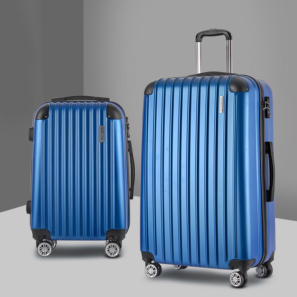 Wanderlite 20-28 Inch Luggage 2Set with TSA Lock Spinner Carry On Hard Shell Travel Suitcase Luggage Case Blue - Glam Warehouse