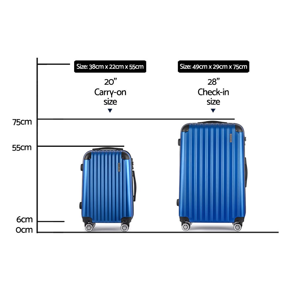 Wanderlite 20-28 Inch Luggage 2Set with TSA Lock Spinner Carry On Hard Shell Travel Suitcase Luggage Case Blue - Glam Warehouse