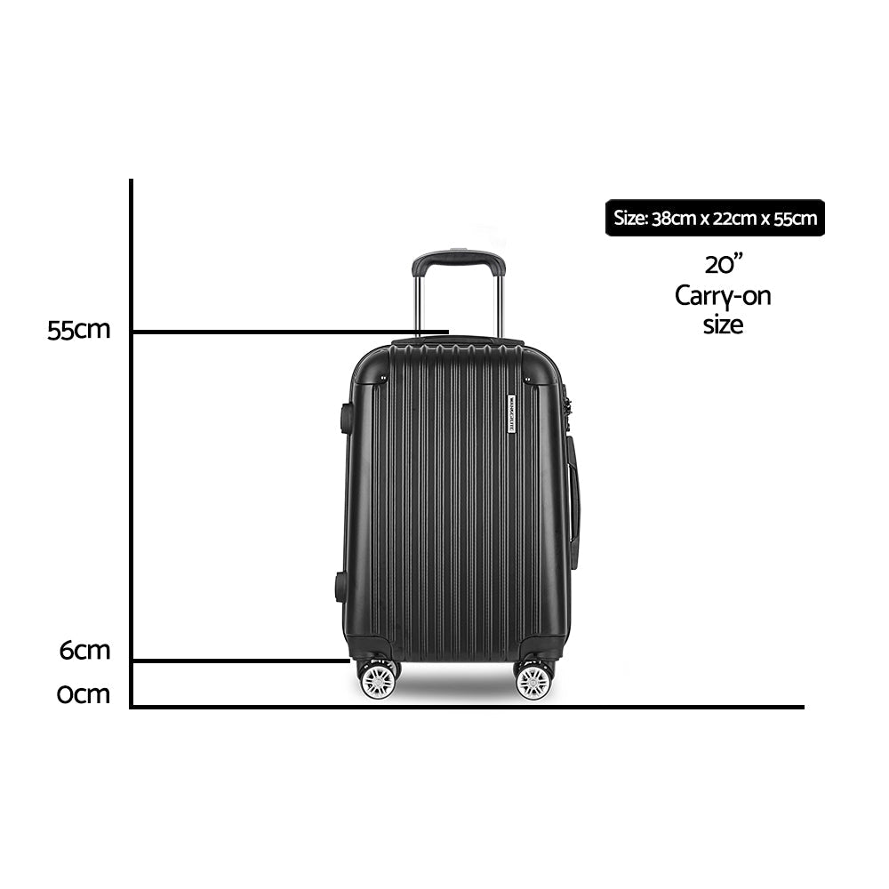 Wanderlite 20 Inch Luggage with Zipper Lock Carry On Hard Shell Travel Suitcase Luggage Case Black - Glam Warehouse