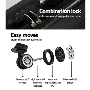 Wanderlite 20 Inch Luggage with Zipper Lock Carry On Hard Shell Travel Suitcase Luggage Case Black - Glam Warehouse