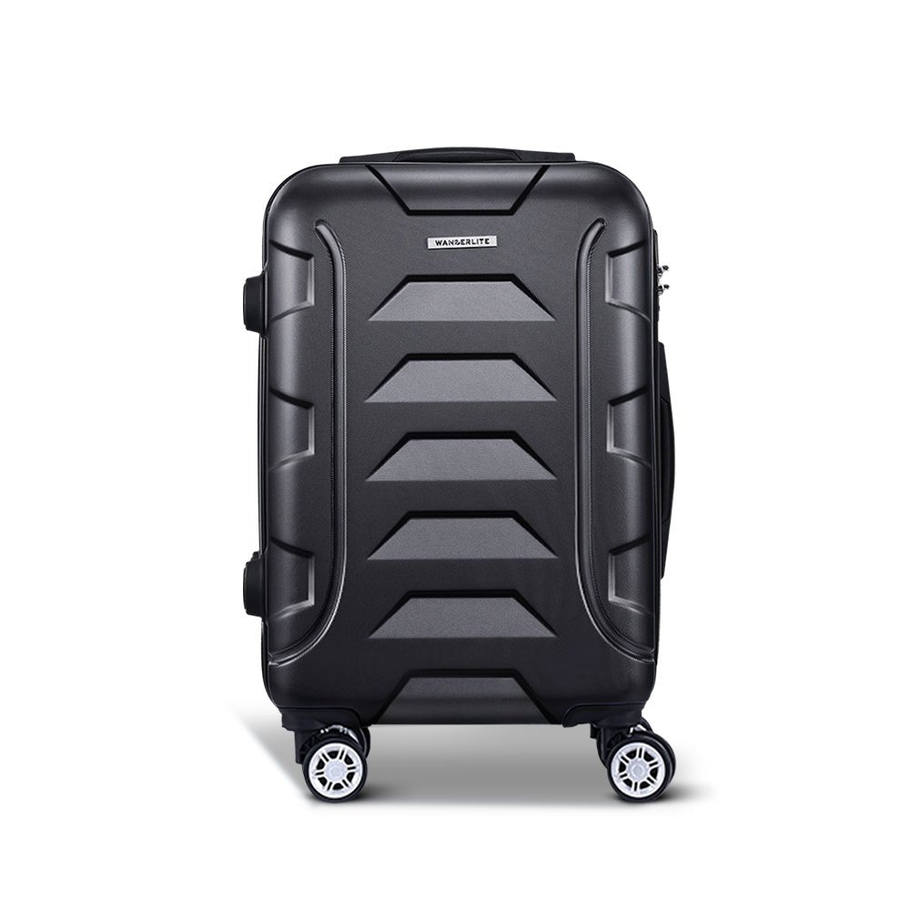 Wanderlite 20 Inch Luggage with Zipper Lock Travel Suitcase Carry On Hard Shell Luggage Case Black - Glam Warehouse