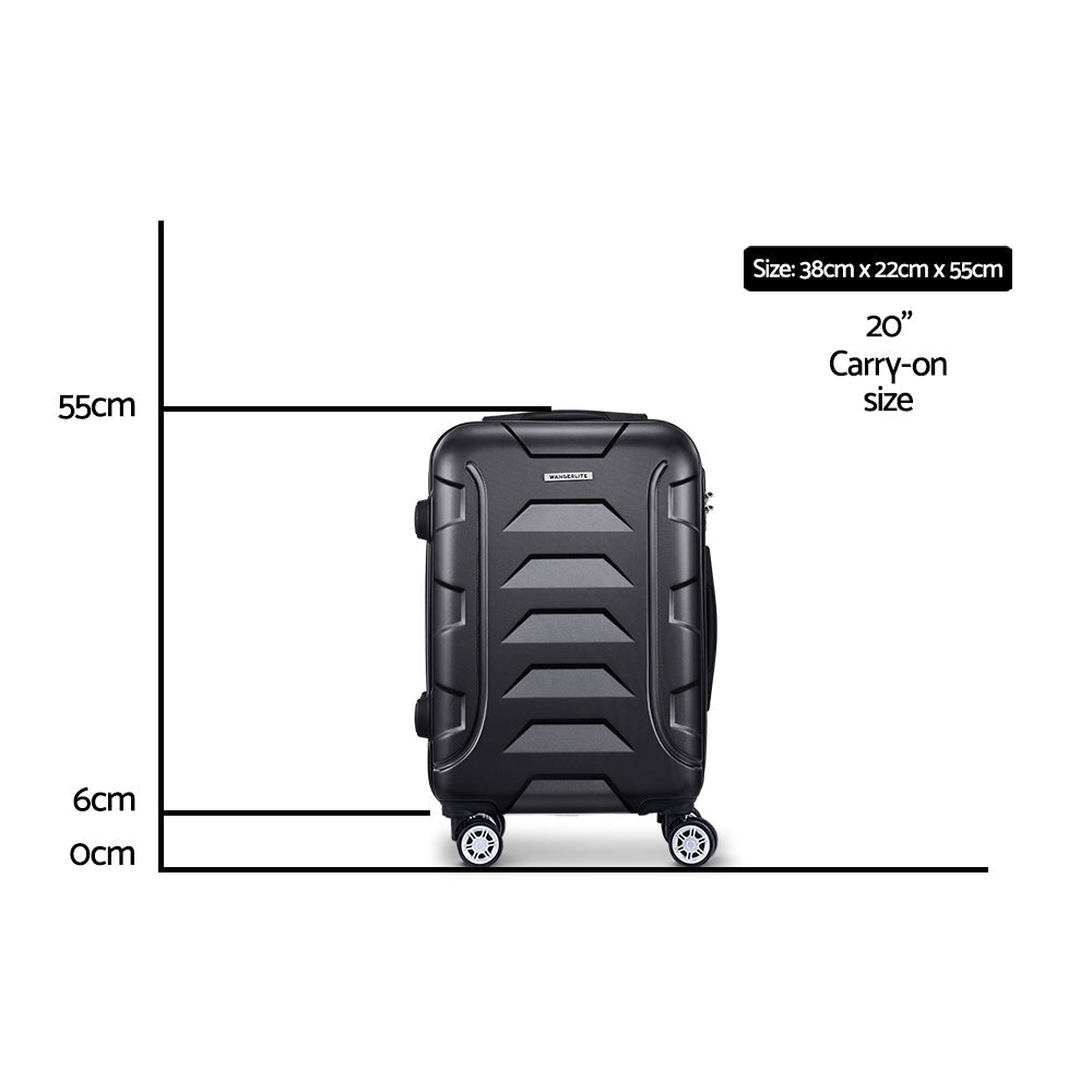 Wanderlite 20 Inch Luggage with Zipper Lock Travel Suitcase Carry On Hard Shell Luggage Case Black - Glam Warehouse