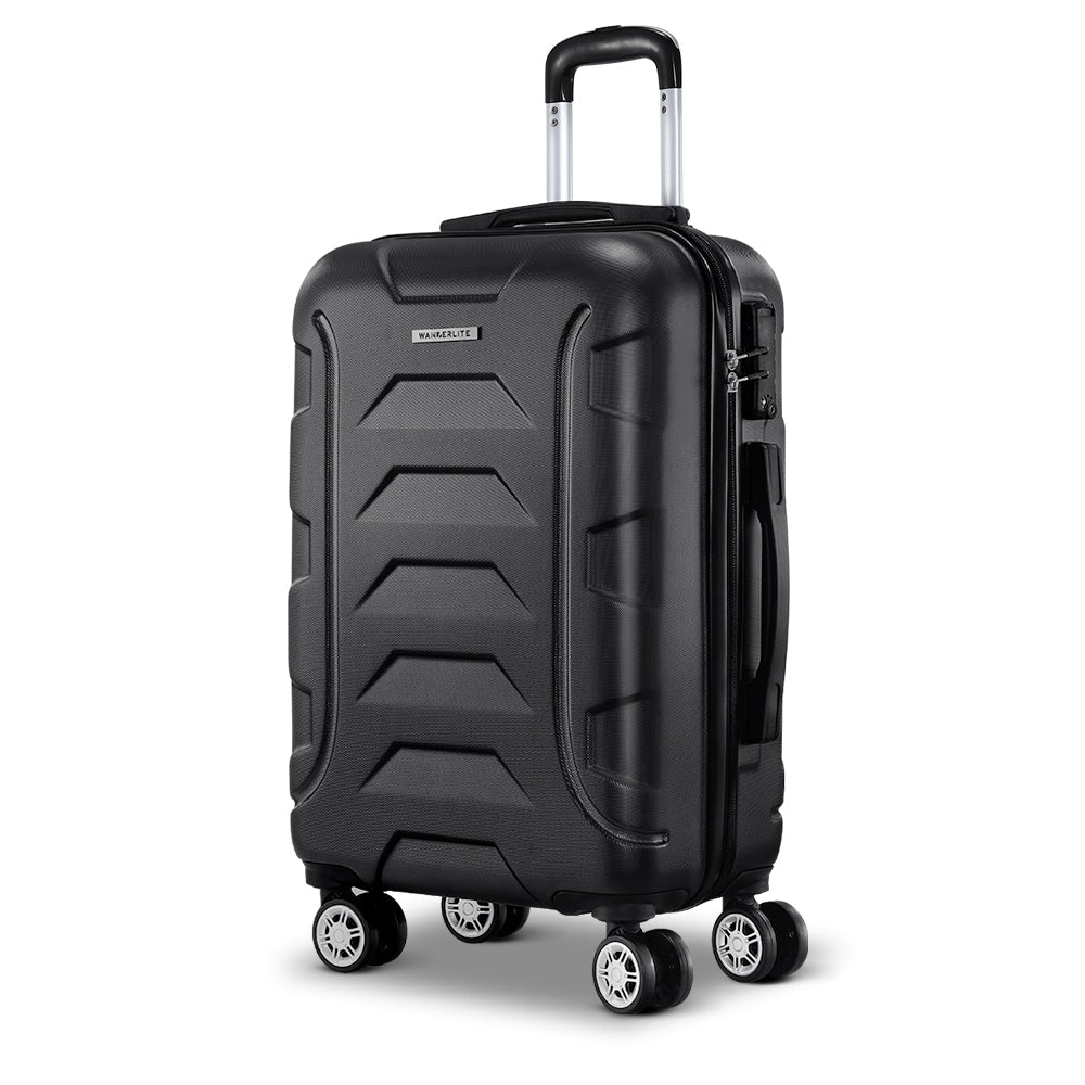 Wanderlite 20 Inch Luggage with Zipper Lock Travel Suitcase Carry On Hard Shell Luggage Case Black - Glam Warehouse