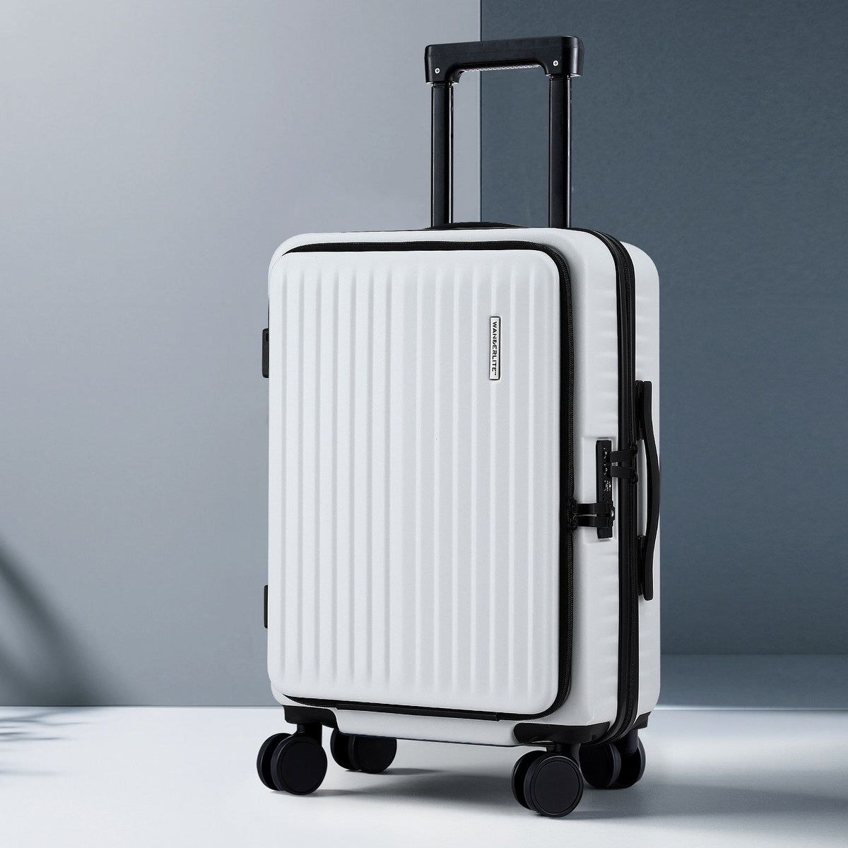 Wanderlite 20" Luggage Suitcase Front Pocket Travel Carry On Dual TSA White - Glam Warehouse