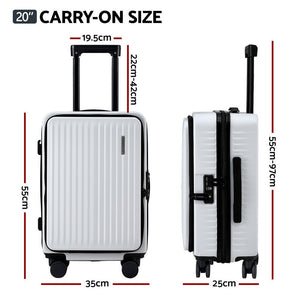 Wanderlite 20" Luggage Suitcase Front Pocket Travel Carry On Dual TSA White - Glam Warehouse