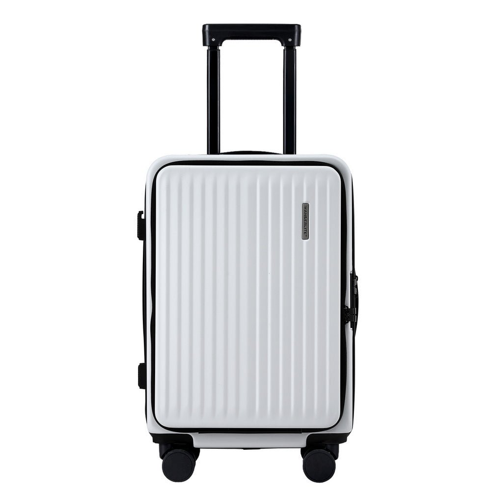 Wanderlite 20" Luggage Suitcase Front Pocket Travel Carry On Dual TSA White - Glam Warehouse