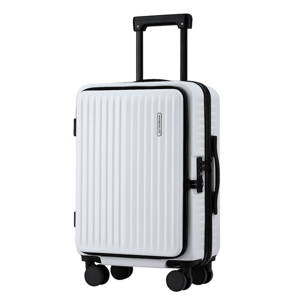 Wanderlite 20" Luggage Suitcase Front Pocket Travel Carry On Dual TSA White - Glam Warehouse