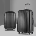 Wanderlite 20in 28in Luggage 2Set with Zipper Lock Carry On Hard Shell Travel Suitcase Luggage Case Black - Glam Warehouse