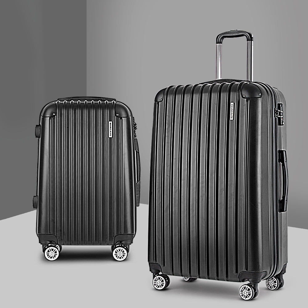 Wanderlite 20in 28in Luggage 2Set with Zipper Lock Carry On Hard Shell Travel Suitcase Luggage Case Black - Glam Warehouse