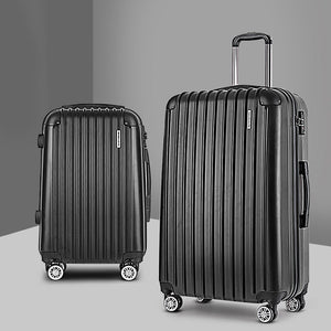 Wanderlite 20in 28in Luggage 2Set with Zipper Lock Carry On Hard Shell Travel Suitcase Luggage Case Black - Glam Warehouse