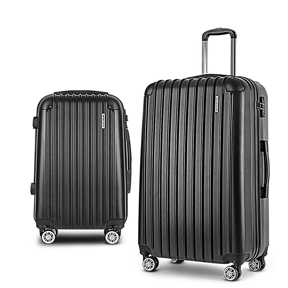 Wanderlite 20in 28in Luggage 2Set with Zipper Lock Carry On Hard Shell Travel Suitcase Luggage Case Black - Glam Warehouse