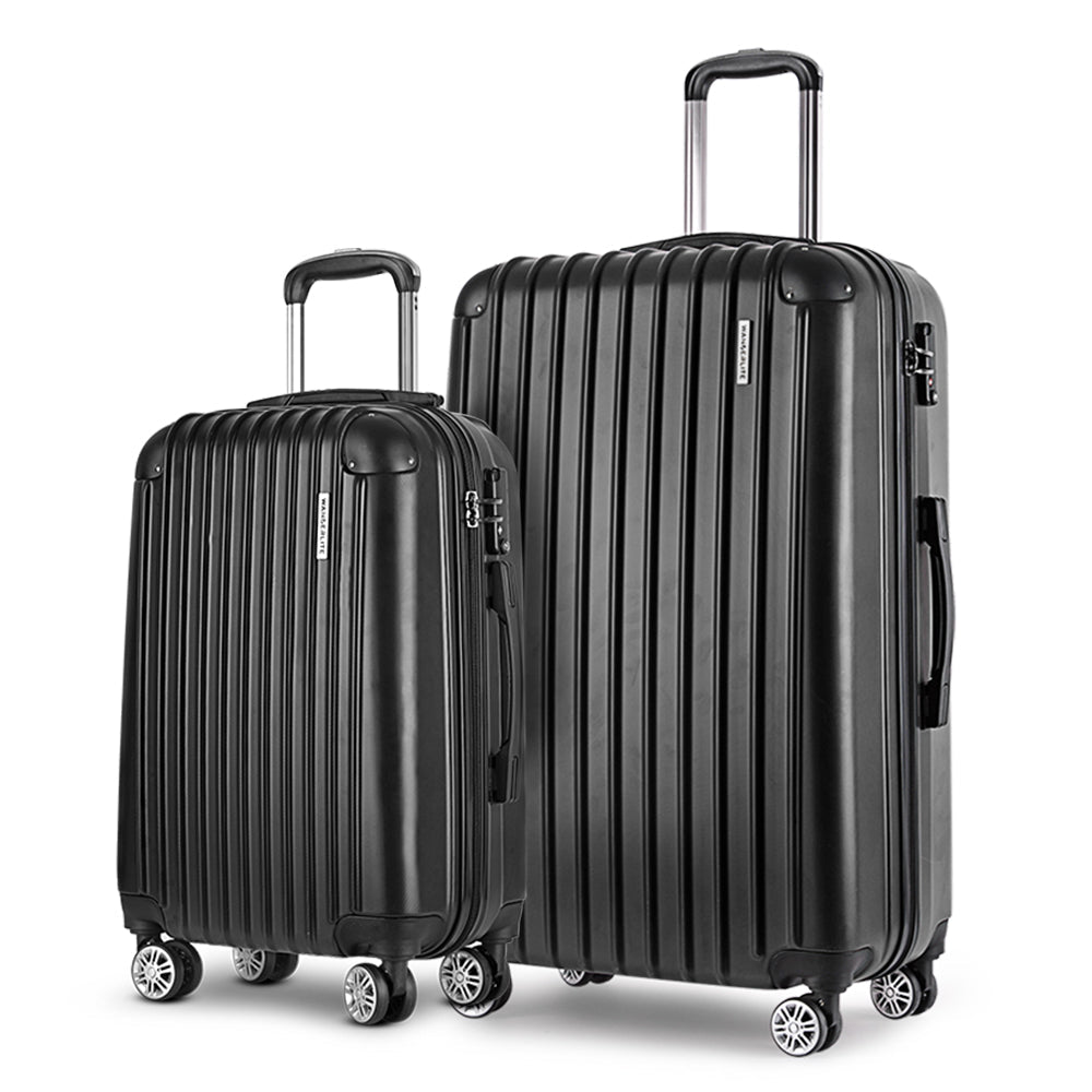 Wanderlite 20in 28in Luggage 2Set with Zipper Lock Carry On Hard Shell Travel Suitcase Luggage Case Black - Glam Warehouse