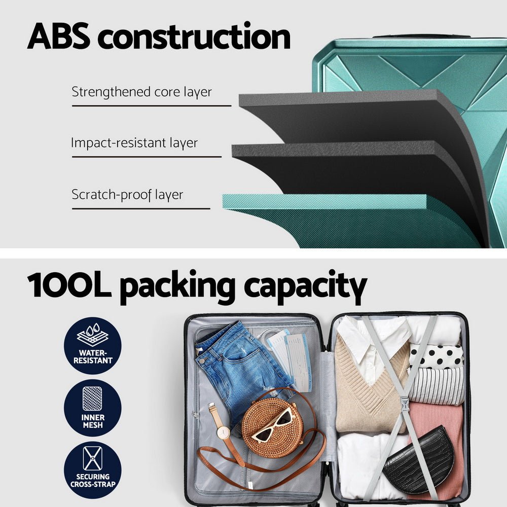 Wanderlite 28-inch Luggage Set with TSA Lock�ABS Hard Shell Travel Suitcase Organiser Luggage Case Atrovirens - Glam Warehouse