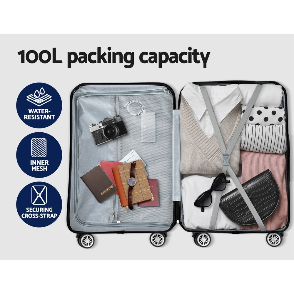 Wanderlite 28-inch Luggage Set with TSA Lock�ABS Hard Shell Travel Suitcase Organiser Luggage Case Black - Glam Warehouse