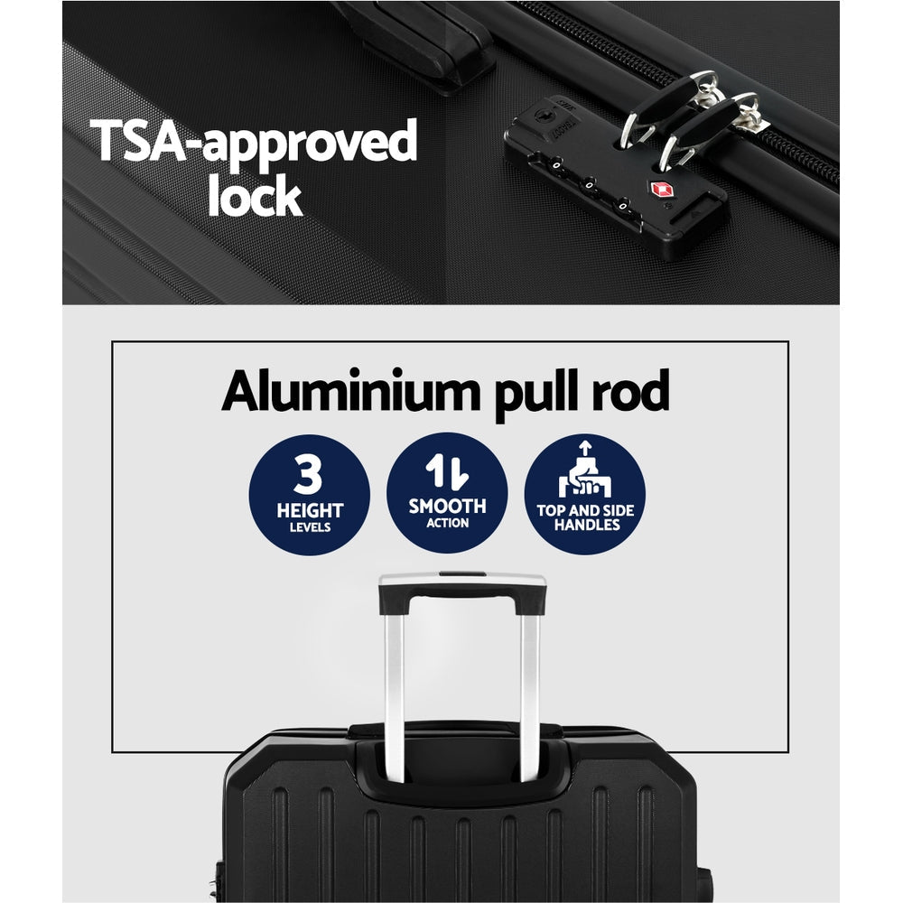 Wanderlite 28-inch Luggage Set with TSA Lock�ABS Hard Shell Travel Suitcase Organiser Luggage Case Black - Glam Warehouse