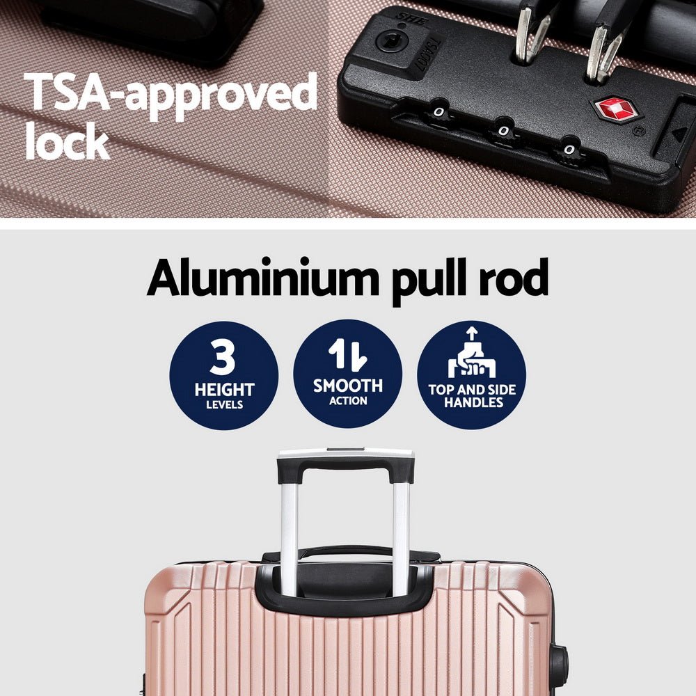 Wanderlite 28-inch Luggage Set with TSA Lock�ABS Hard Shell Travel Suitcase Organiser Luggage Case Rose Gold - Glam Warehouse